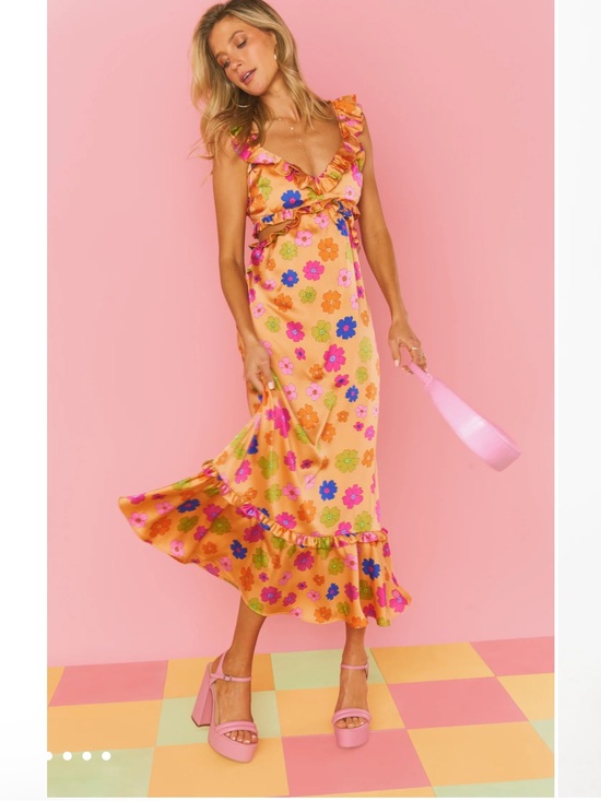 Show Me Your MuMu Dresses & Skirts - Show Me Your Mumu - Lane Midi Dress - Floral Orange Ruffle Midi